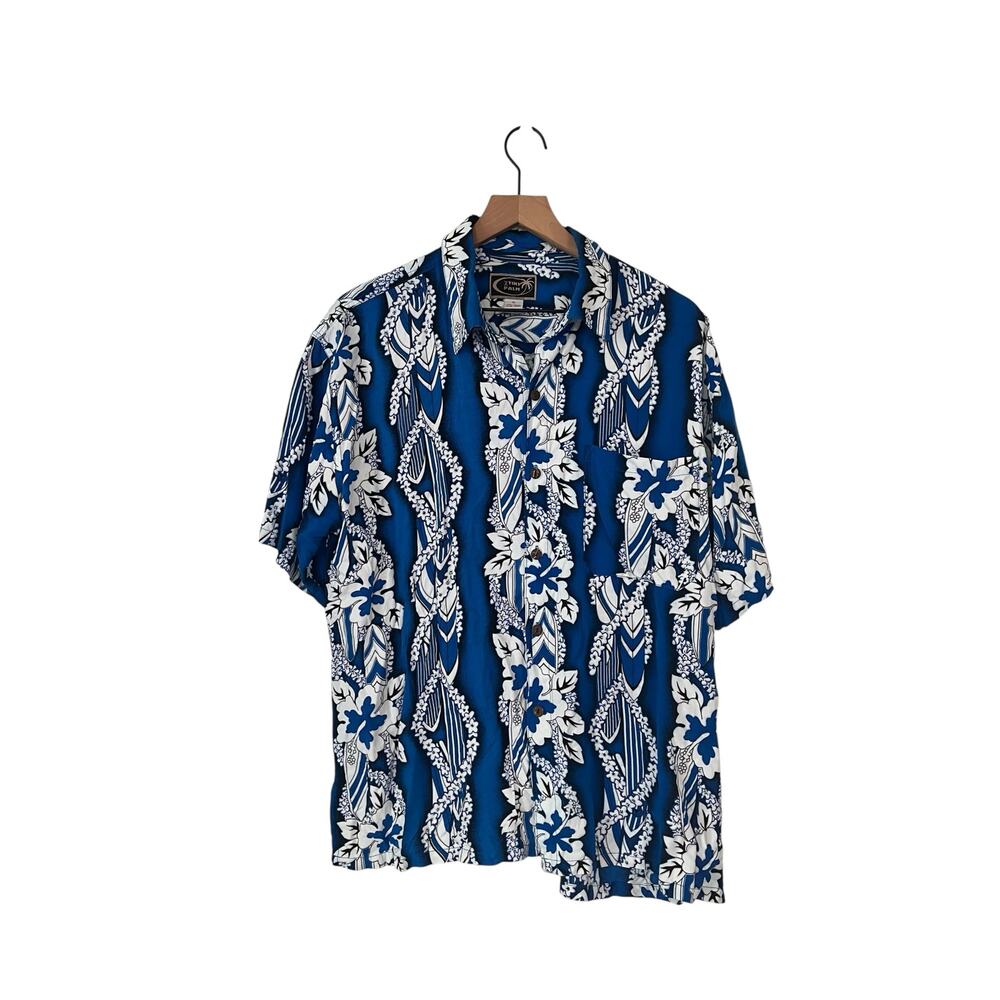 Tiki Palm Mens Blue Floral Hawaiian Short Sleeve Shirt Size XL